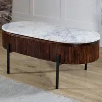 Opal Oval Coffee Table with 2 Drawers - Brown, Mango Wood