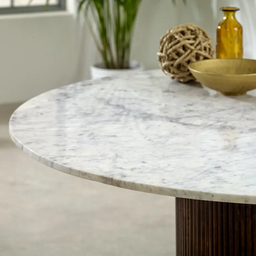 Opal Round 4-Seater Dining Table - Brown, Marble