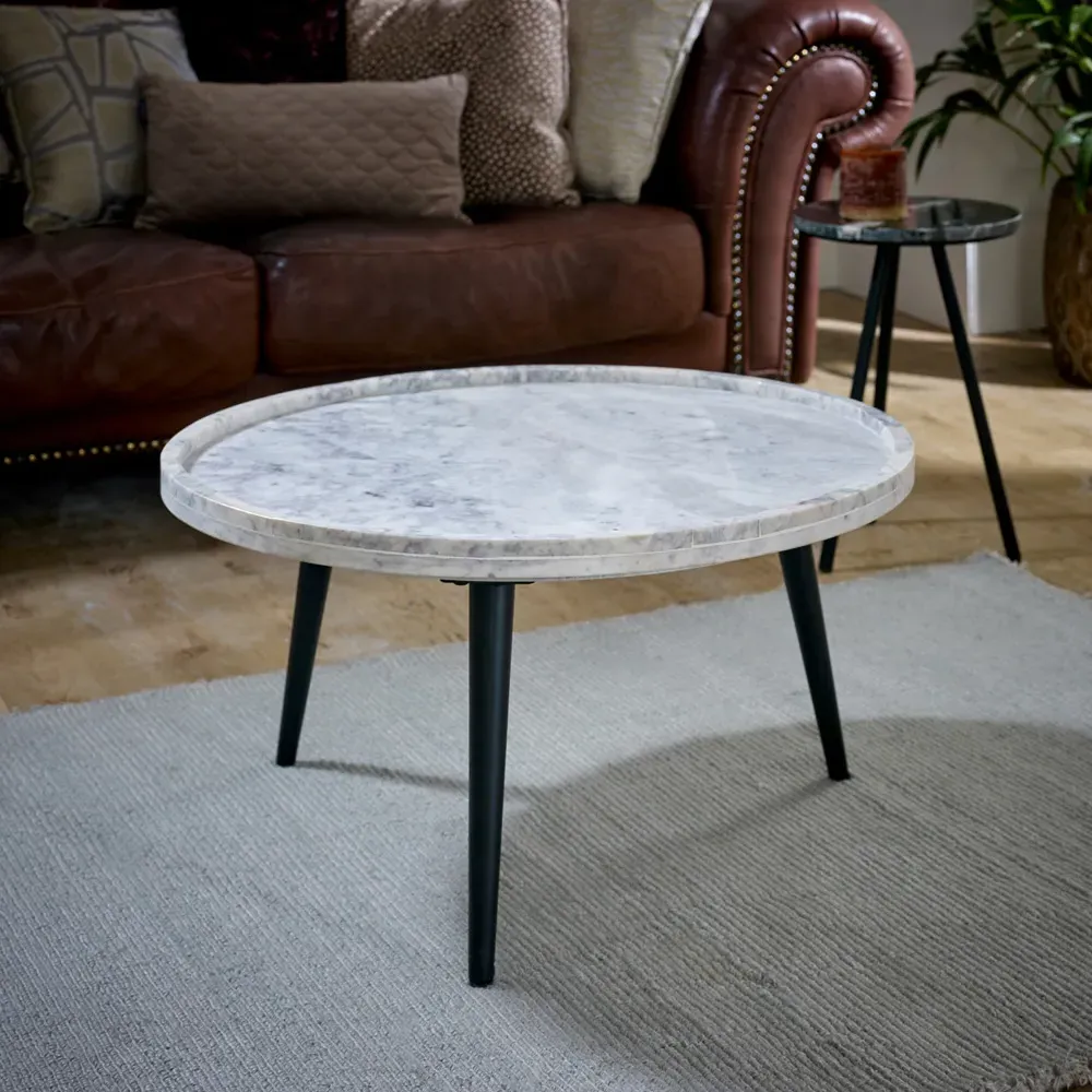 Opal Round Coffee Table - White, Marble