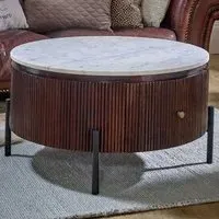 Opal Round Fluted Coffee Table with Drawer - Brown, Mango Wood