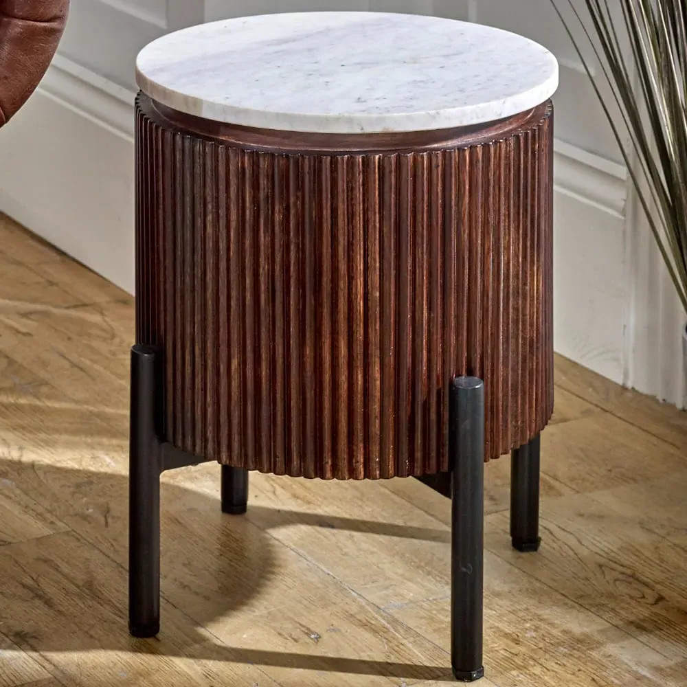 Opal Side Table - Brown, Marble