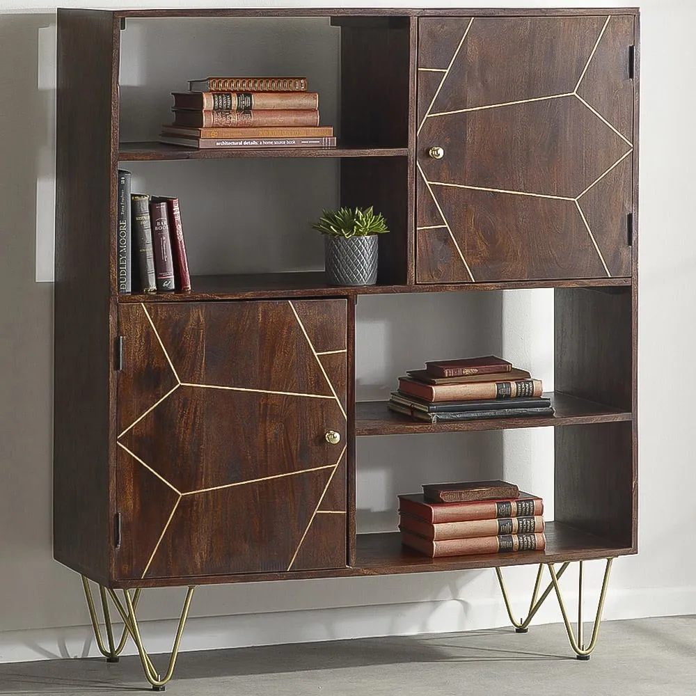 Ozella 2 Door Display Cabinet with Shelves - Brown, Wood image