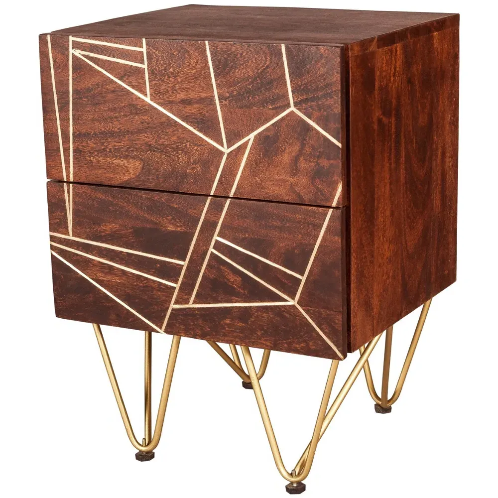 Ozella 2 Drawer Side Table - Brown, Dark Gold