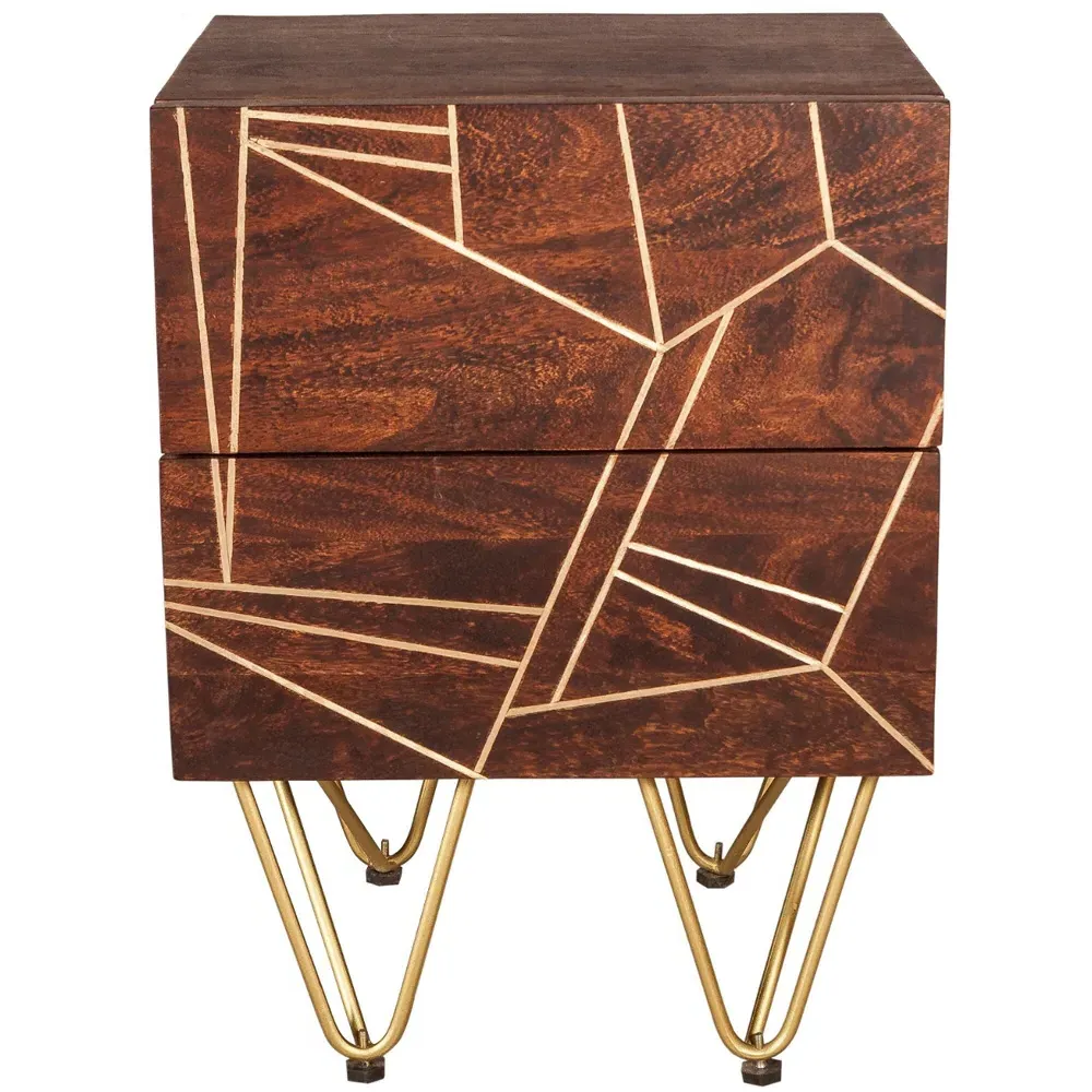Ozella 2 Drawer Side Table - Brown, Dark Gold