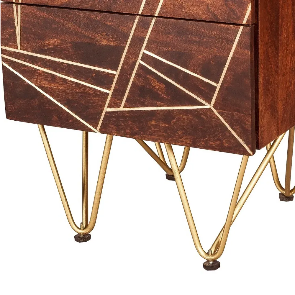 Ozella 2 Drawer Side Table - Brown, Dark Gold