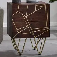 Ozella 2 Drawer Side Table - Brown, Dark Gold
