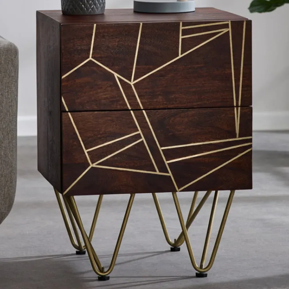 Ozella 2 Drawer Side Table - Brown, Dark Gold image