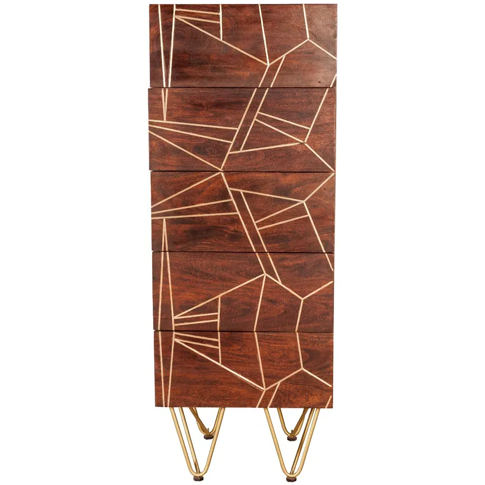 Ozella 5 Drawer Tall Chest of Drawers - Dark Gold, Wood