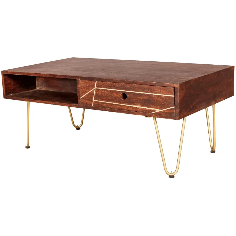 Ozella Single Drawer Coffee Table - Brown, Dark Gold