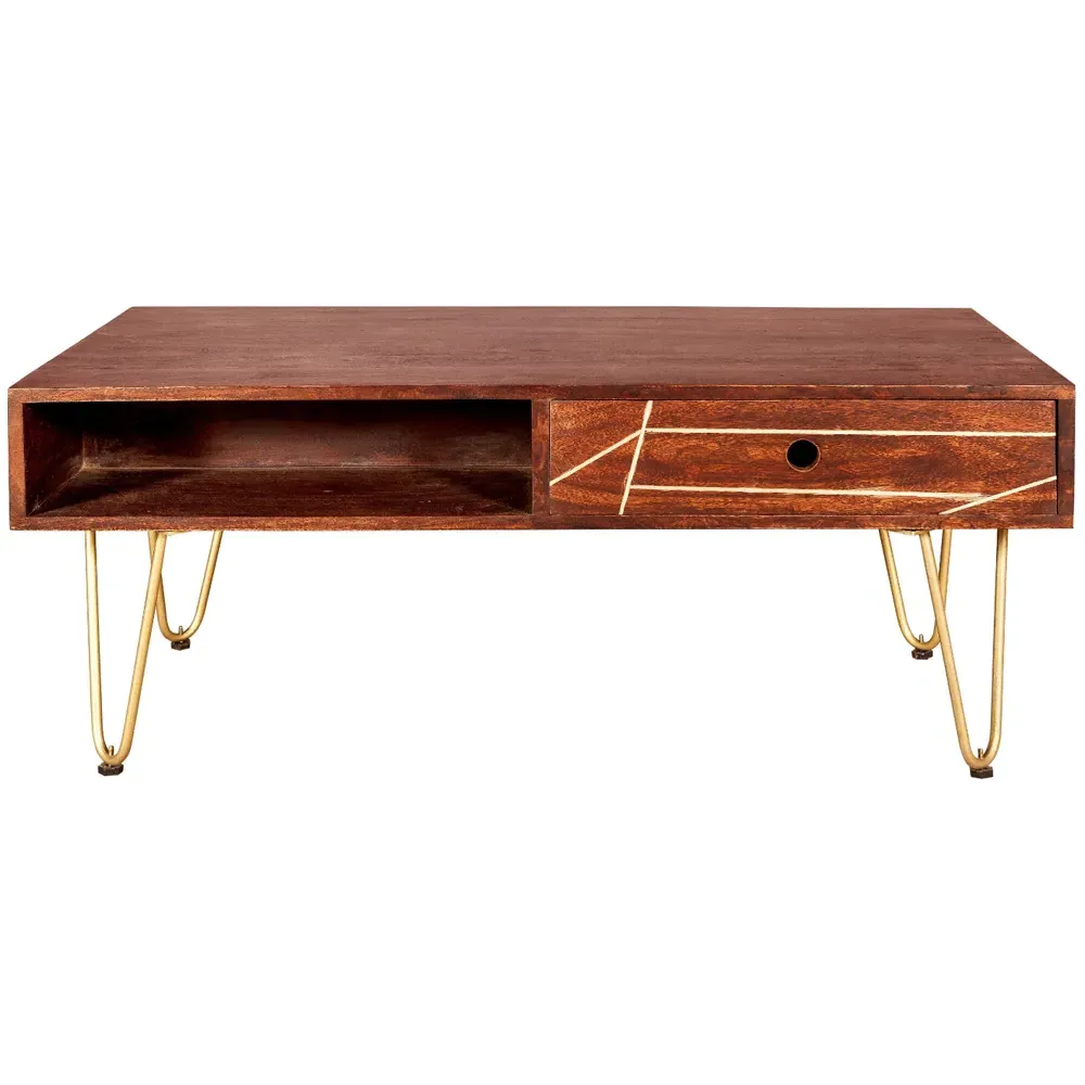 Ozella Single Drawer Coffee Table - Brown, Dark Gold