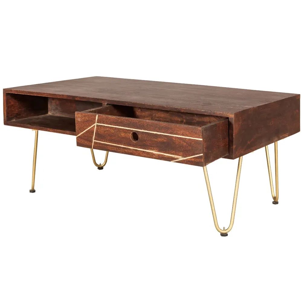 Ozella Single Drawer Coffee Table - Brown, Dark Gold