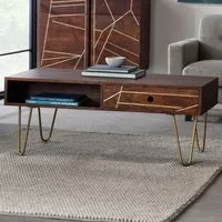 Ozella Single Drawer Coffee Table - Brown, Dark Gold