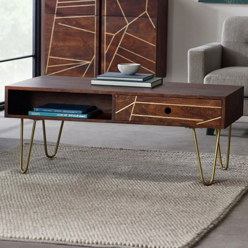 Ozella Single Drawer Coffee Table - Brown, Dark Gold