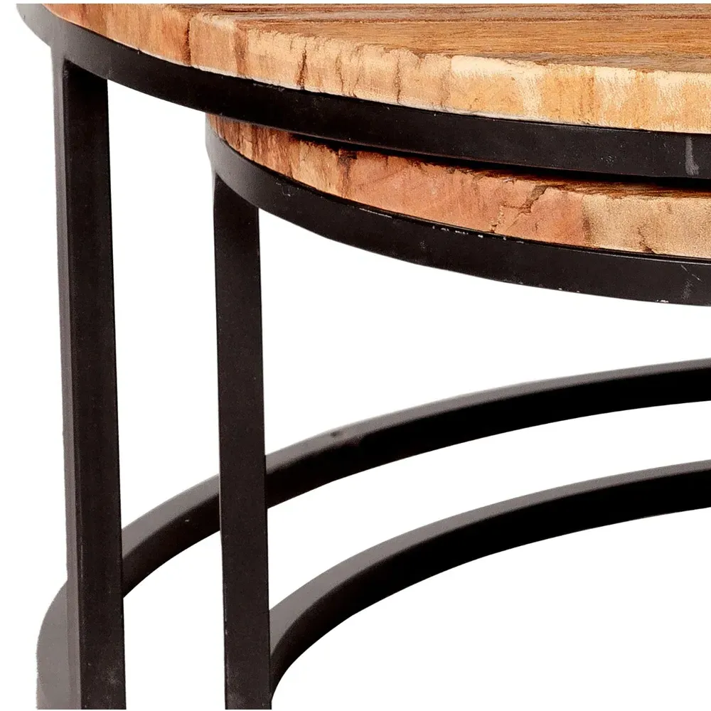 Round Nest of Tables Set of 2 - Brown, Wood