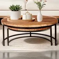 Round Nest of Tables Set of 2 - Brown, Wood