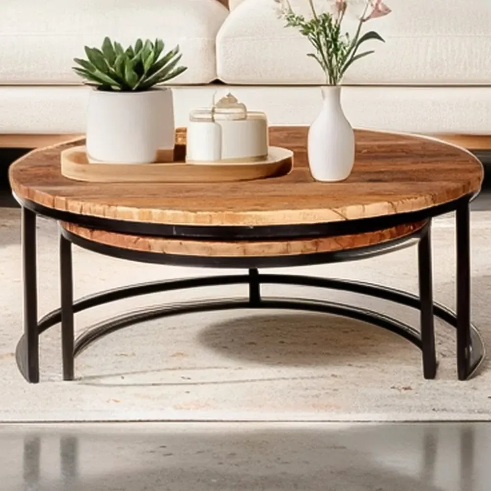 Round Nest of Tables Set of 2 - Brown, Wood image