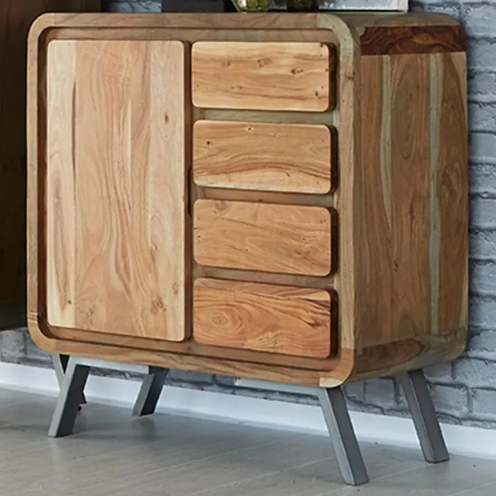 Single Door 4 Drawer Sideboard - Brown, Hardwood image