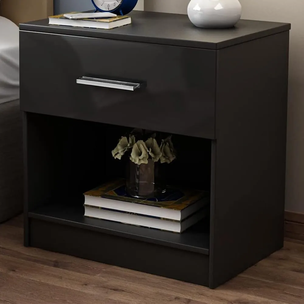 Single Drawer Bedside Table - Black