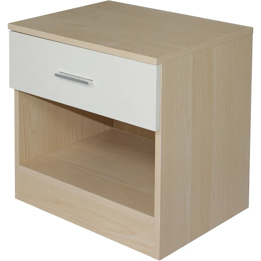Single Drawer Bedside Table - Cream, High Gloss