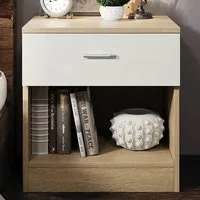 Single Drawer Bedside Table - Cream, High Gloss