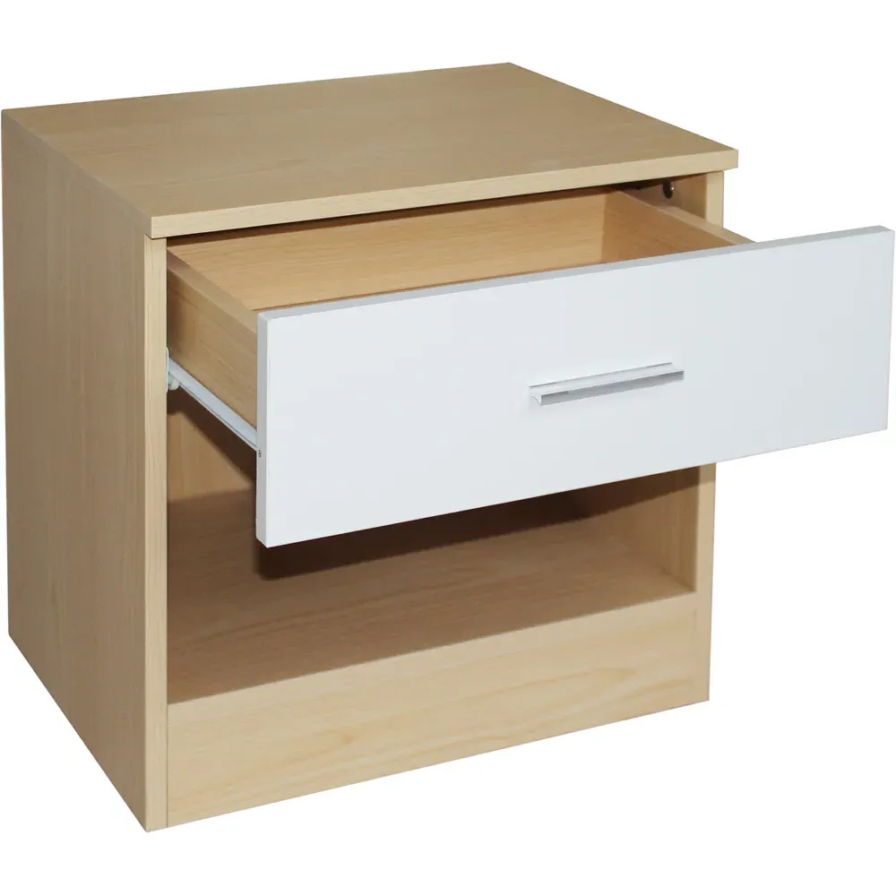 Single Drawer Bedside Table - Oak, High Gloss