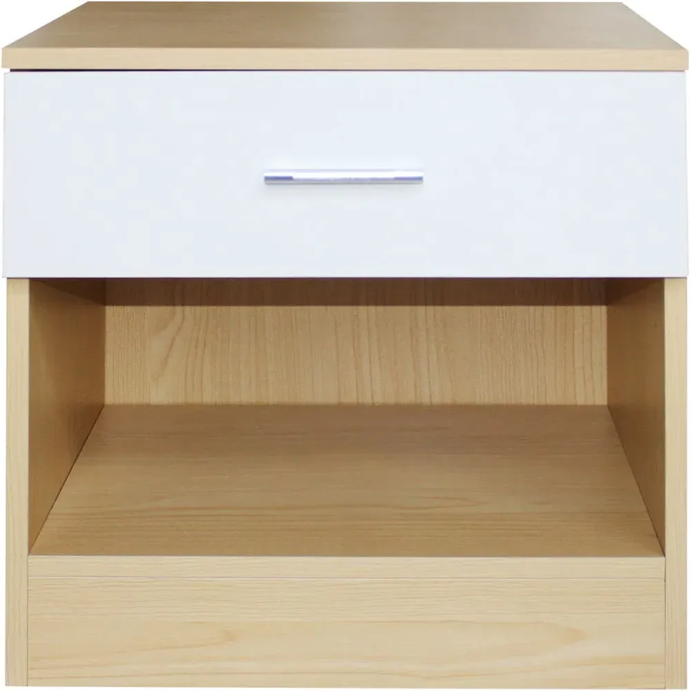 Single Drawer Bedside Table - White, High Gloss