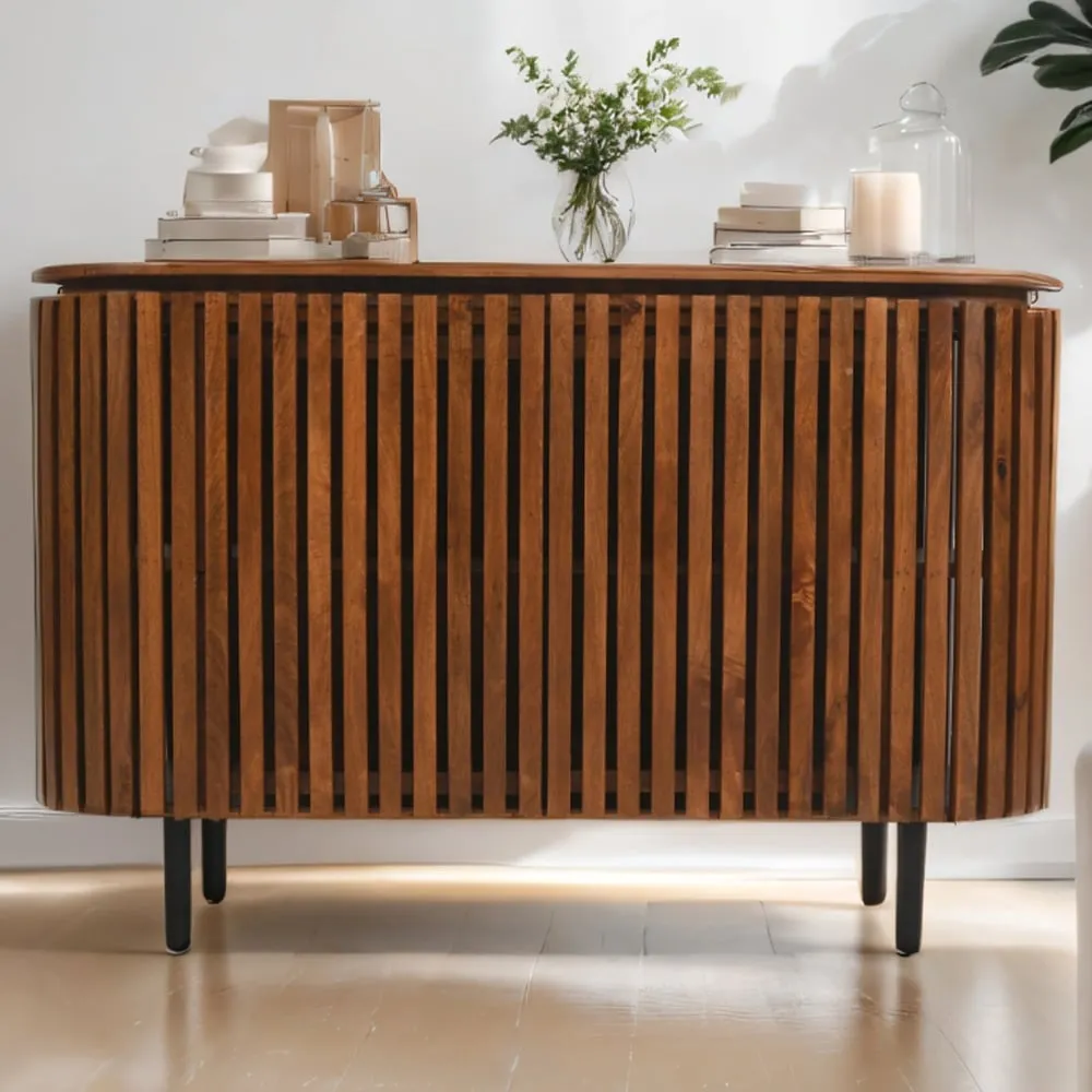 Slatted 2 Door Large Sideboard - Brown, Mango Wood