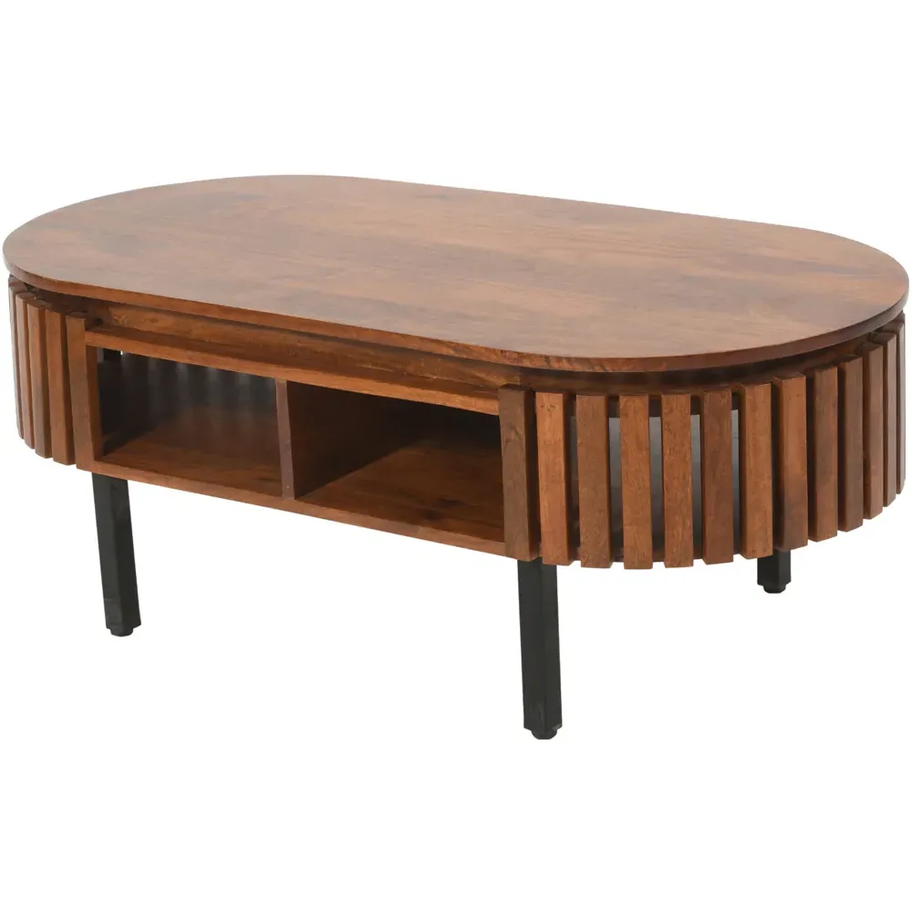 Slatted 2 Shelf Rectangular Coffee Table - Brown, Mango Wood