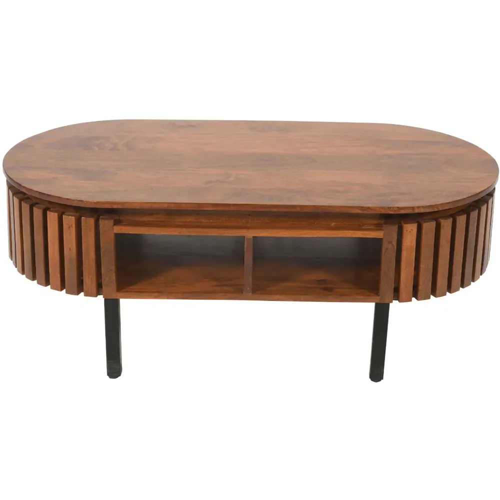 Slatted 2 Shelf Rectangular Coffee Table - Brown, Mango Wood