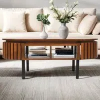 Slatted 2 Shelf Rectangular Coffee Table - Brown, Mango Wood