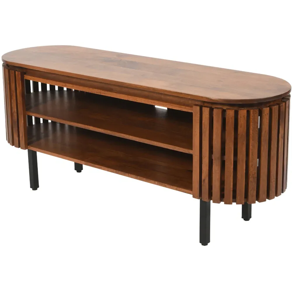 Slatted 2 Shelf TV Cabinet - Brown, Mango Wood