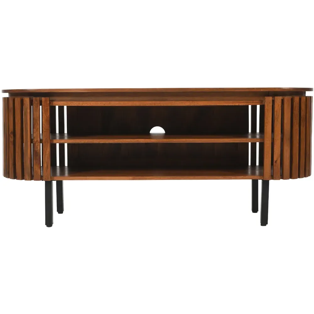 Slatted 2 Shelf TV Cabinet - Brown, Mango Wood