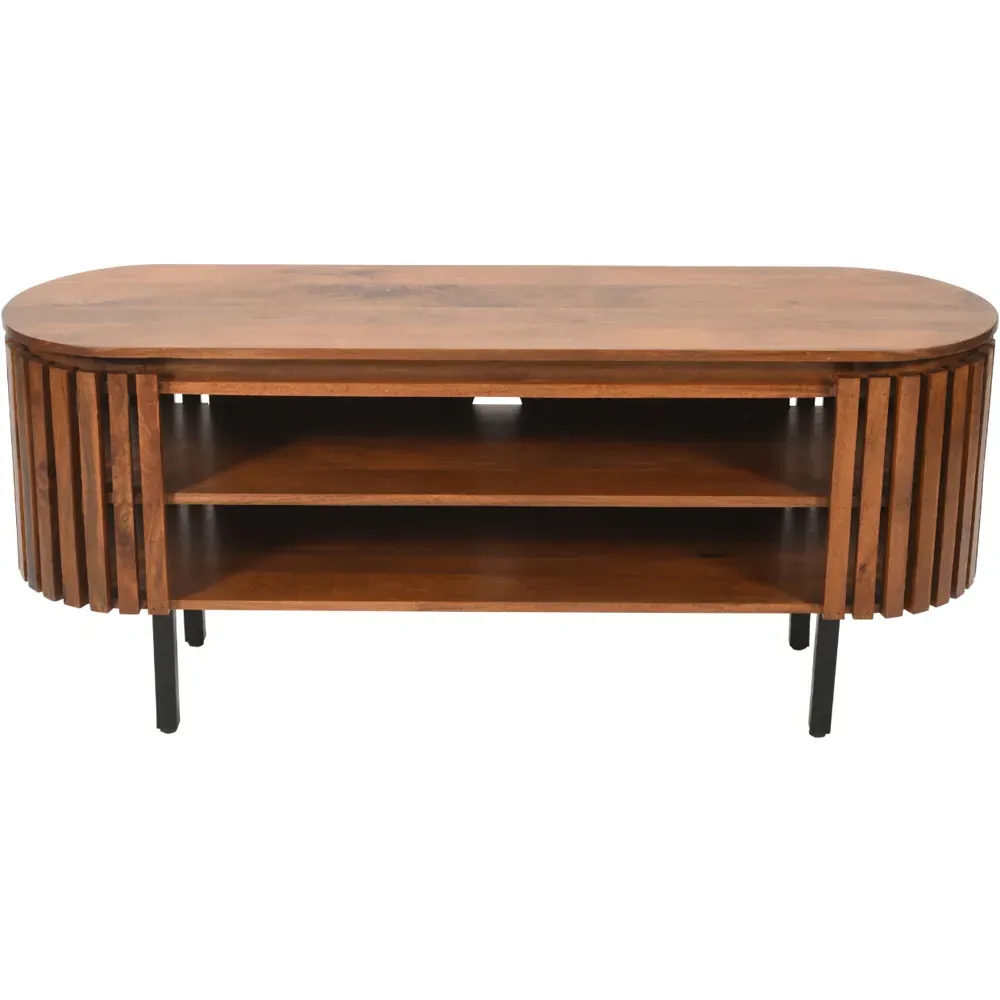 Slatted 2 Shelf TV Cabinet - Brown, Mango Wood