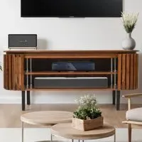 Slatted 2 Shelf TV Cabinet - Brown, Mango Wood