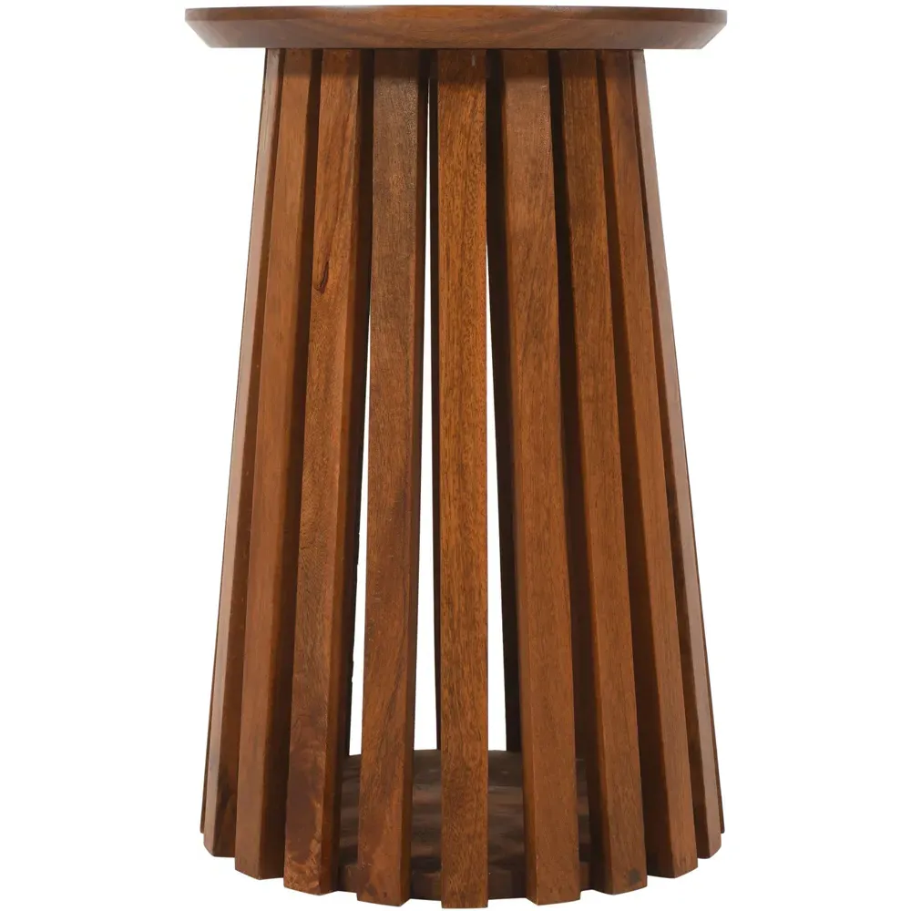 Slatted Round Side Table - Brown, Mango Wood