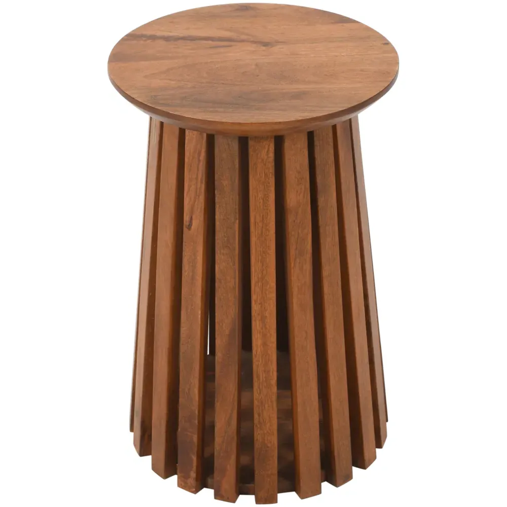 Slatted Round Side Table - Brown, Mango Wood