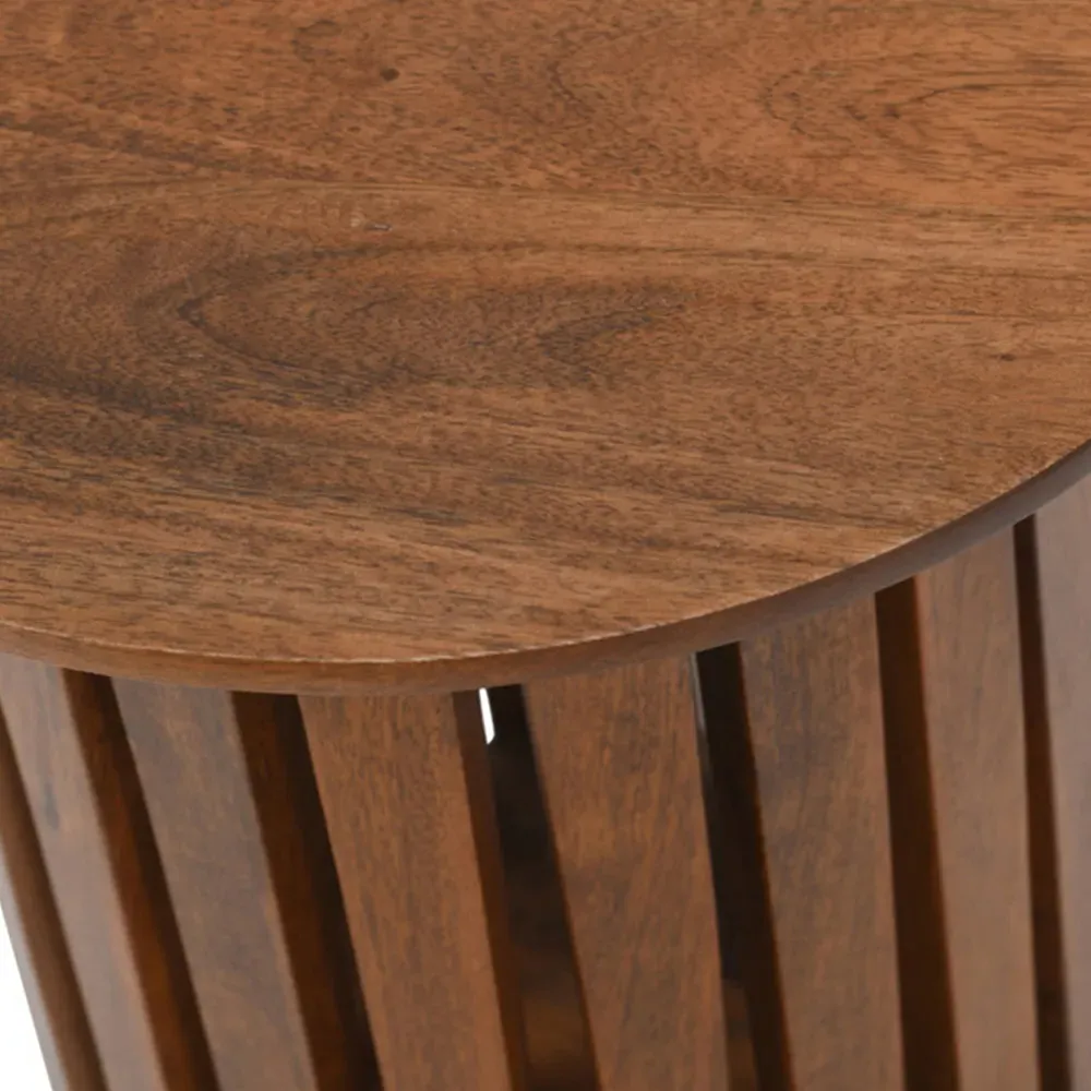Slatted Round Side Table - Brown, Mango Wood