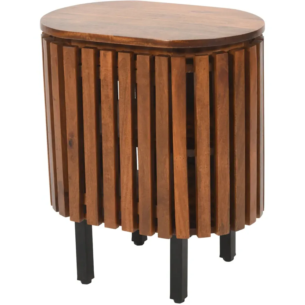 Slatted Single Door Bedside Table - Brown, Mango Wood