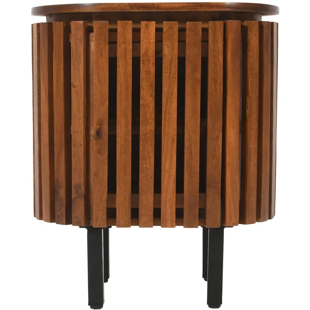 Slatted Single Door Bedside Table - Brown, Mango Wood
