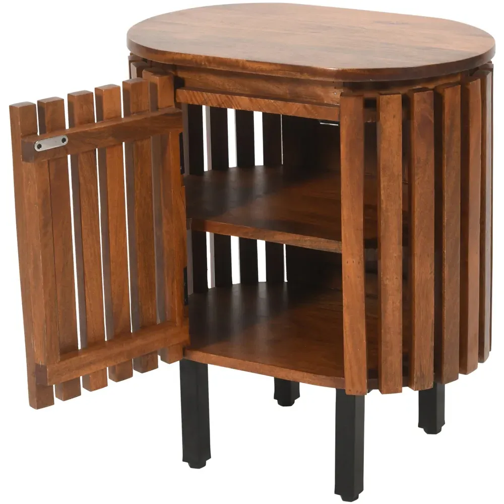 Slatted Single Door Bedside Table - Brown, Mango Wood