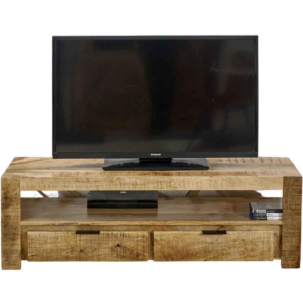 Surrey 2 Drawer TV Unit - Brown, Solid Wood