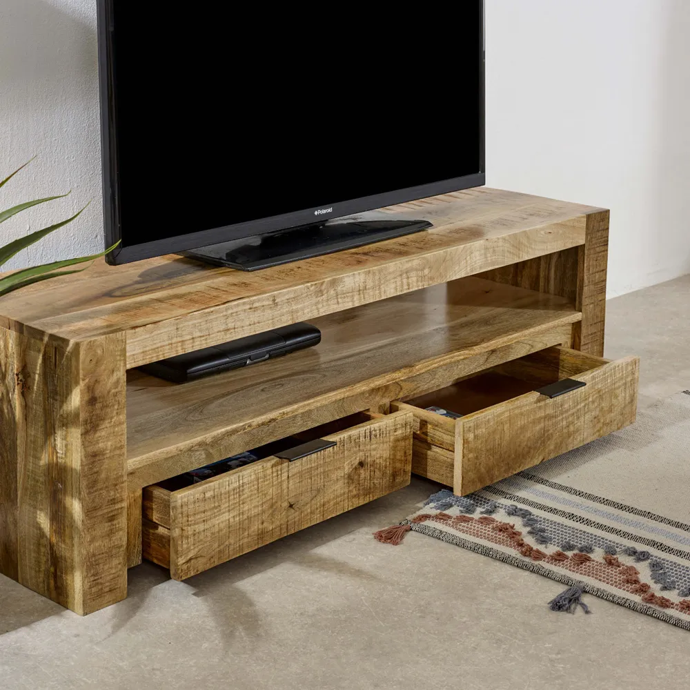 Surrey 2 Drawer TV Unit - Brown, Solid Wood