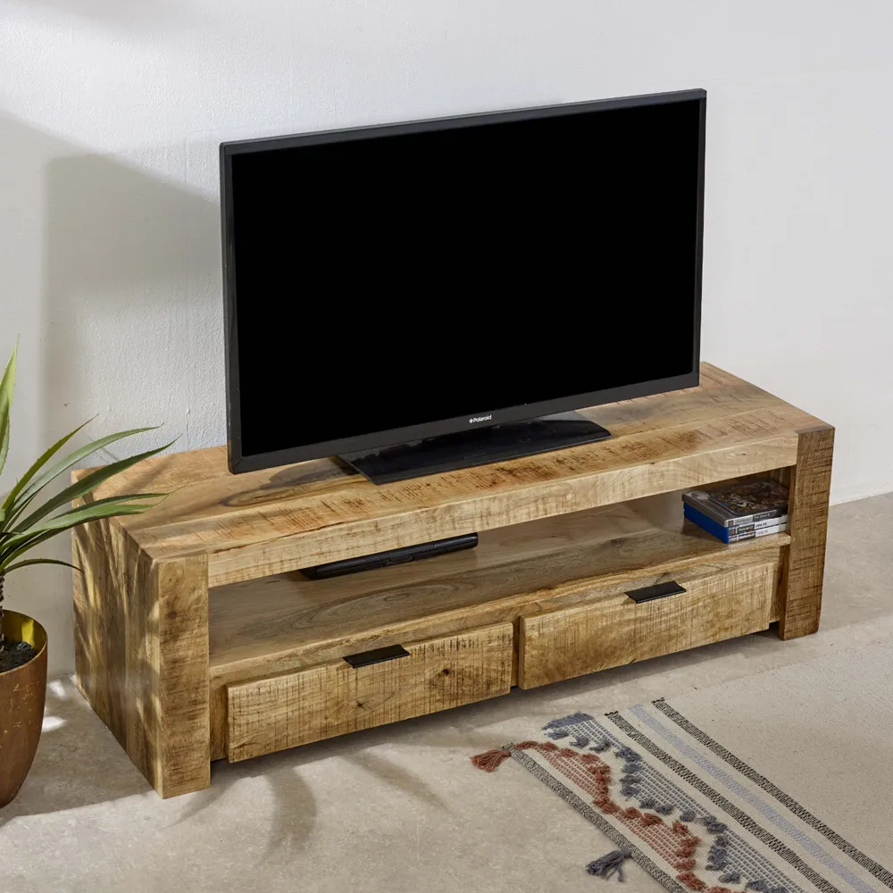 Surrey 2 Drawer TV Unit - Brown, Solid Wood