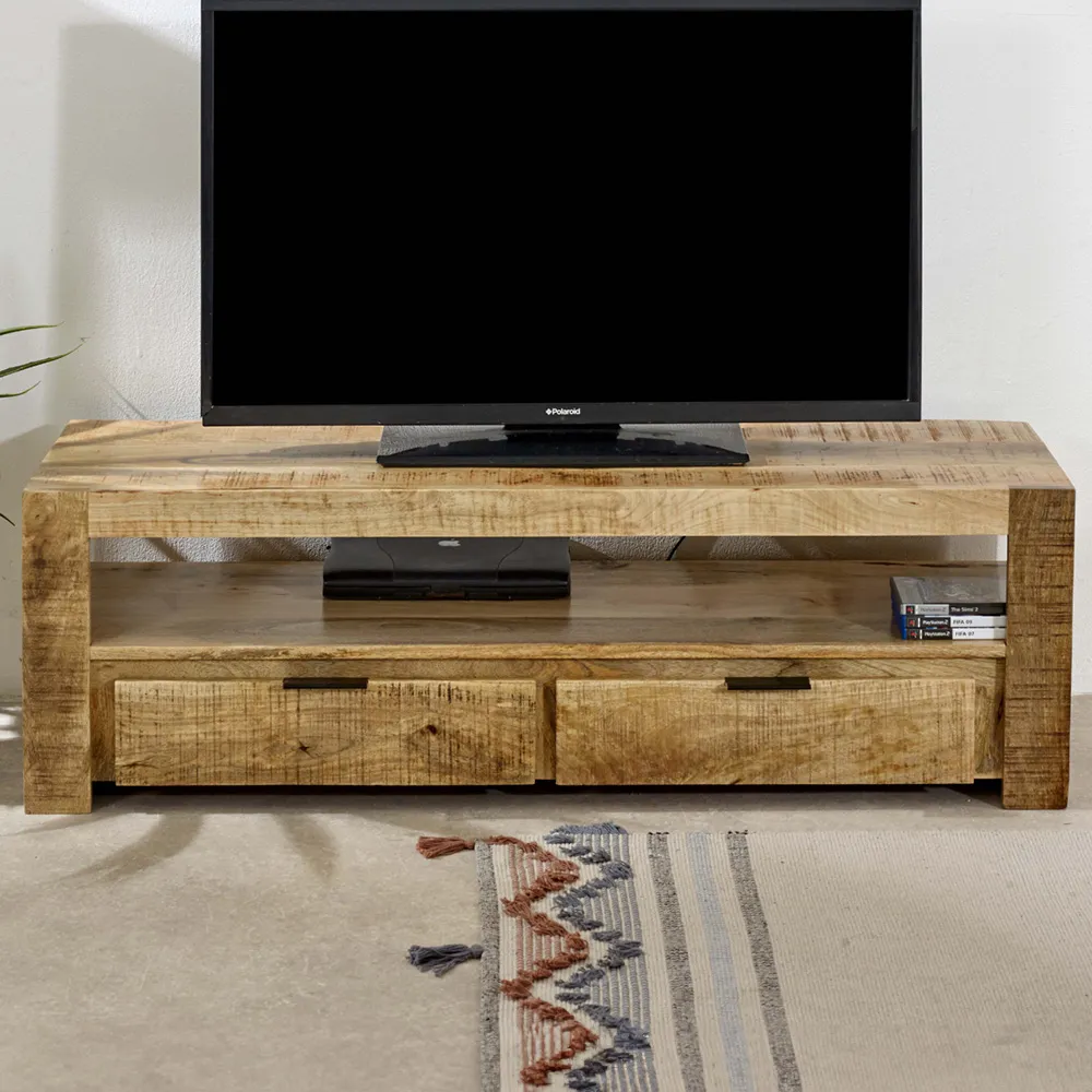 Surrey 2 Drawer TV Unit - Brown, Solid Wood image