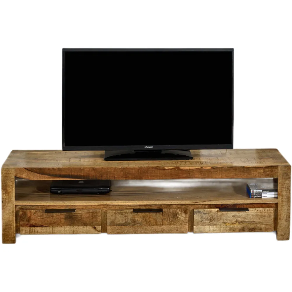 Surrey 3 Drawer TV Unit with Shelf - Brown, Solid Wood