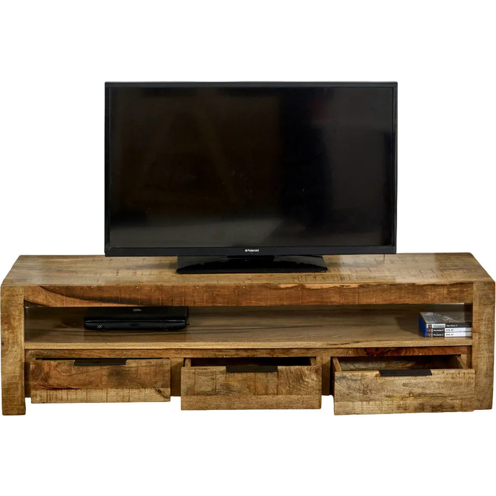 Surrey 3 Drawer TV Unit with Shelf - Brown, Solid Wood