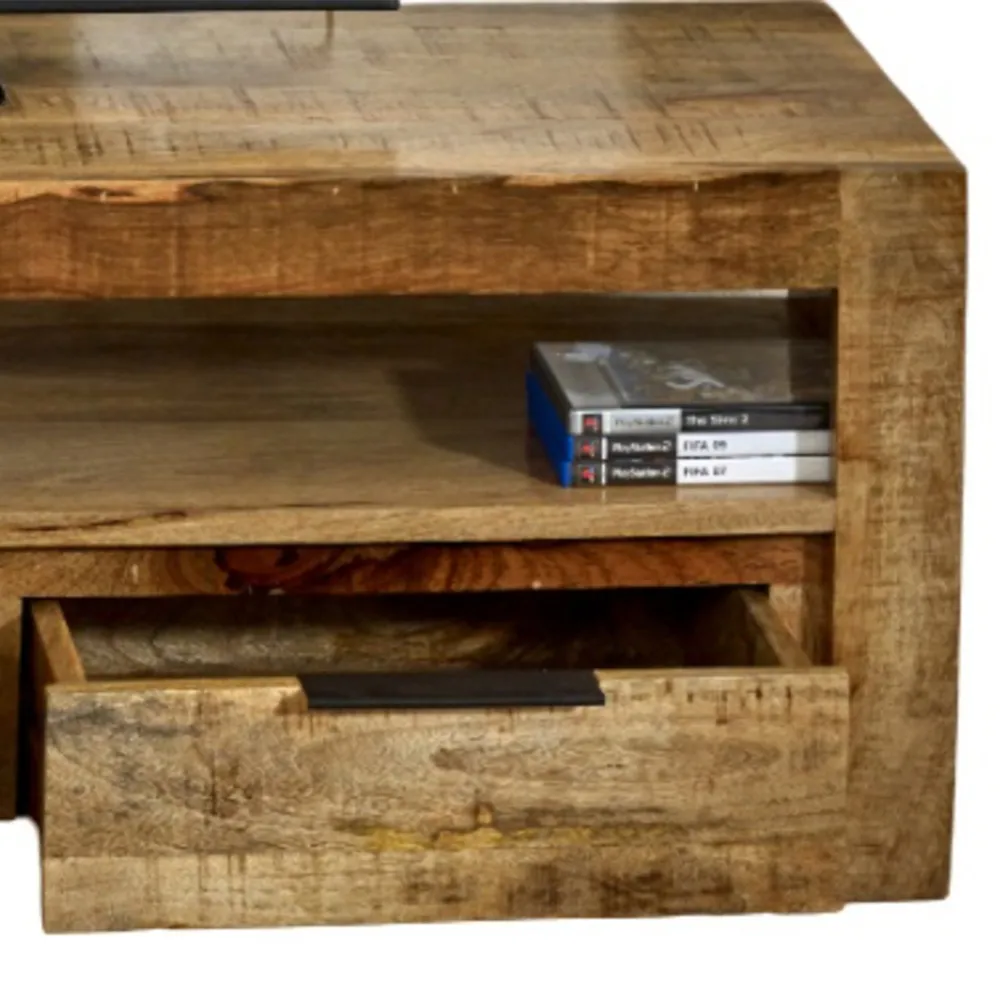 Surrey 3 Drawer TV Unit with Shelf - Brown, Solid Wood