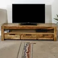 Surrey 3 Drawer TV Unit with Shelf - Brown, Solid Wood