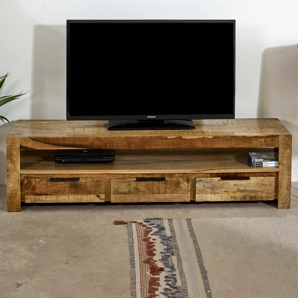 Surrey 3 Drawer TV Unit with Shelf - Brown, Solid Wood