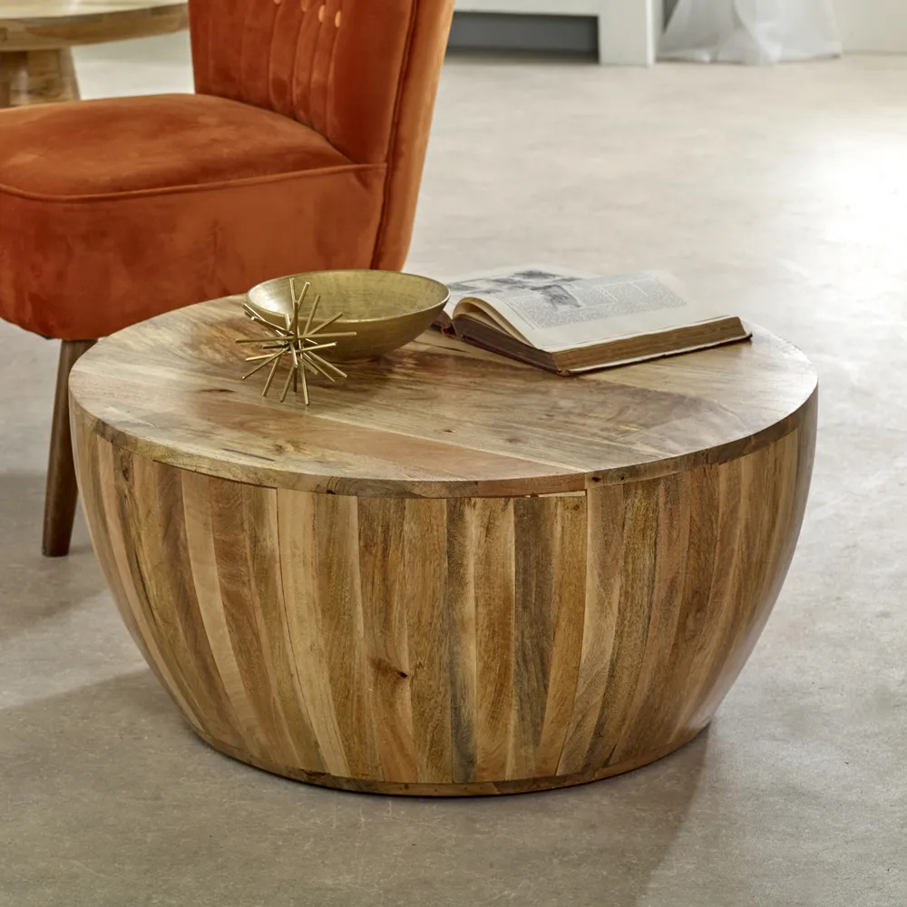 Surrey Drum Coffee Table - Brown, Solid Wood